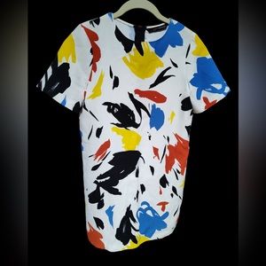 Zara Multi Color Abstract Paint Short Sleeves Dress~Size Small~Pre-Owned